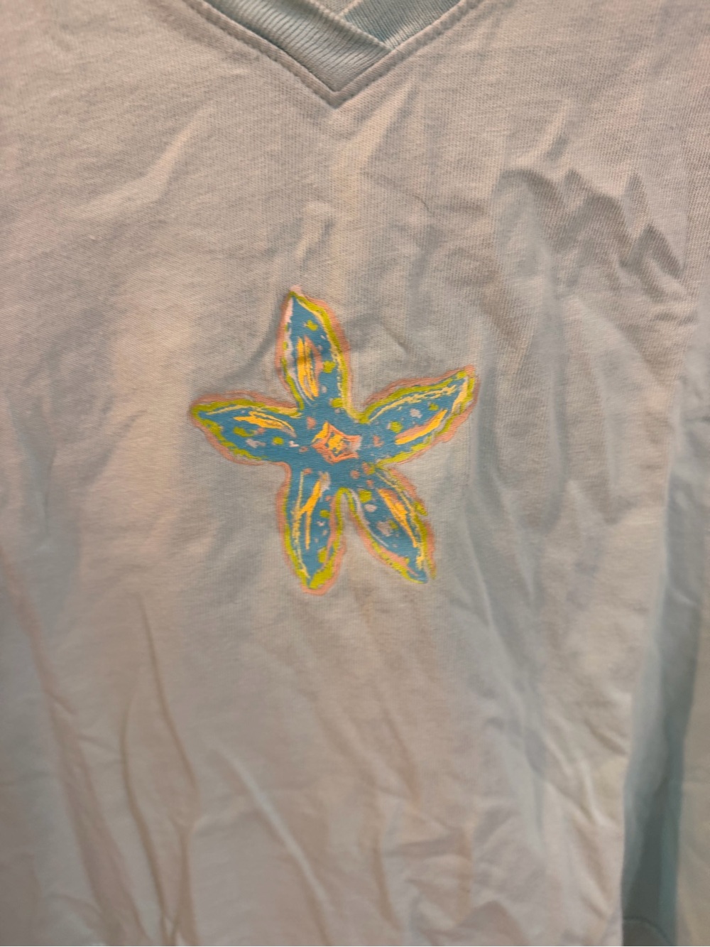 Fresh Produce Light Blue V-Neck Cotton Top with Starfish Design - One Size - Picture 6 of 7